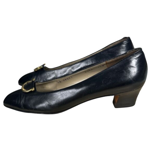 Salvatore Ferragamo Black Leather Square Toe Pumps Heels Size 8.5 AA Narrow - Picture 3 of 10